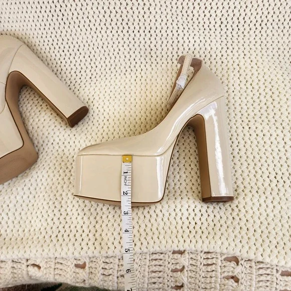 Steve Madden Womens Skyrise Platform Pumps Bone Patent Chunky Heel size 9M - Picture 5 of 9